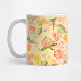 Peony Buds Abound Pattern on Yellow Background with Watercolor Splotches-Style 2 Mug